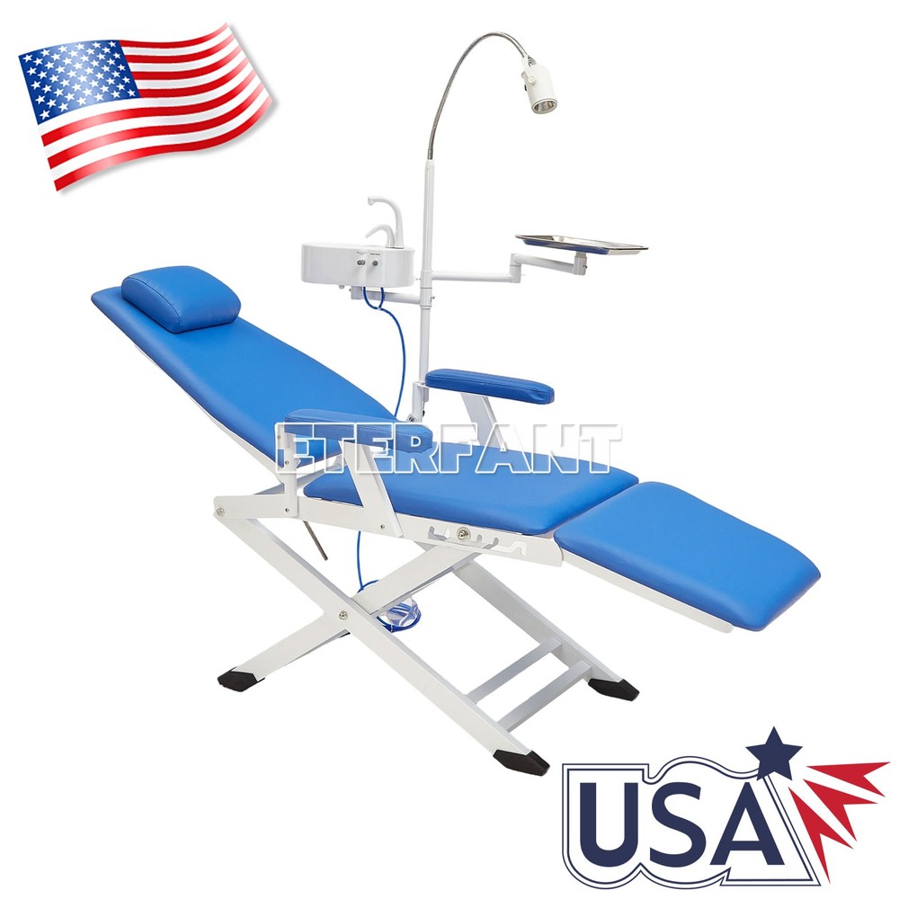 Portable Dental Unit System w/Air Compressor/Adjustable Folding Chair LED Light