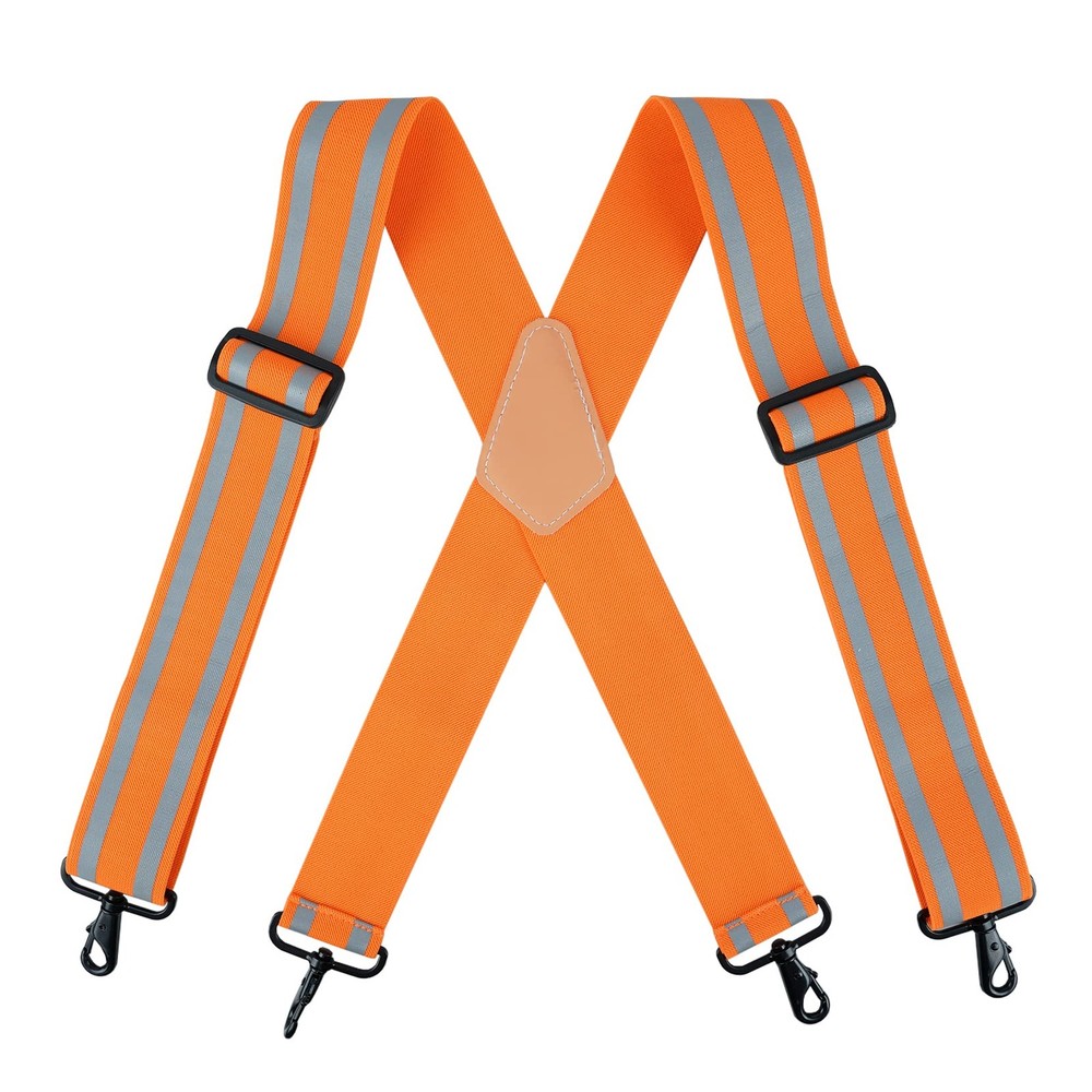 Men Reflective Work Suspenders 2" Elastic High Visibility Tool Belt Snap Hooks