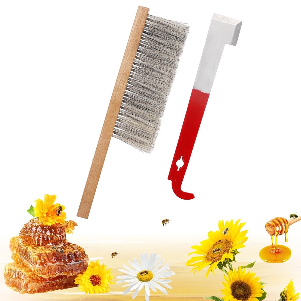 Bee Hive Tool Beekeeping Kit Stainless Steel J Hook Bee Brush Frame Scraper