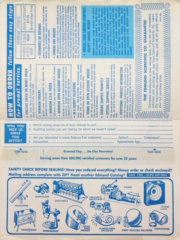 Vintage Edmund Scientific Blank Order Form