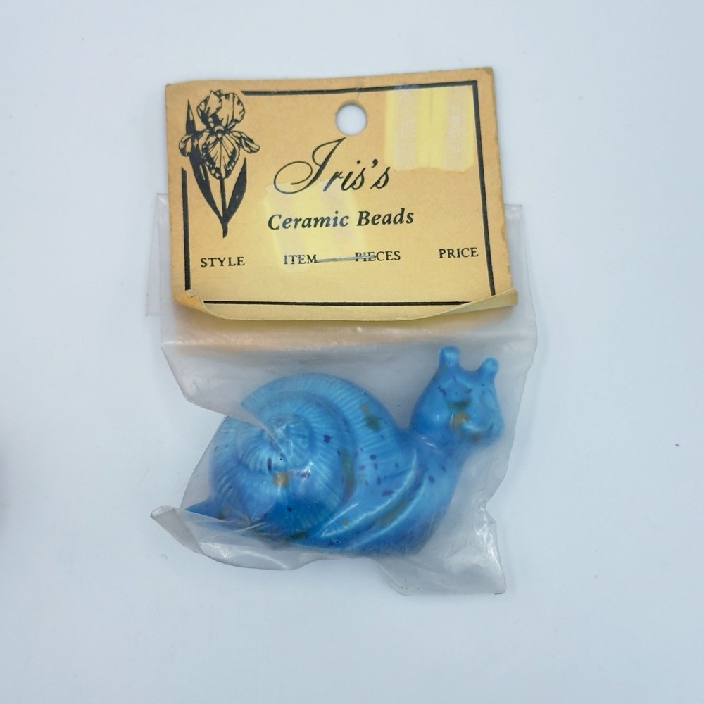 Vintage Blue Snail Ceramic Macrame Craft Bead