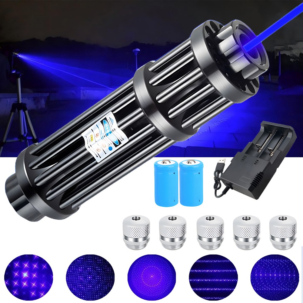 High Power Adjustable Blue Burning Laser Pointer Visible Dot Torch Light 5 Heads