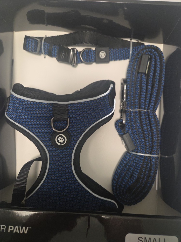 Silver Paw Dog Harness Leash & Collar Set Blue