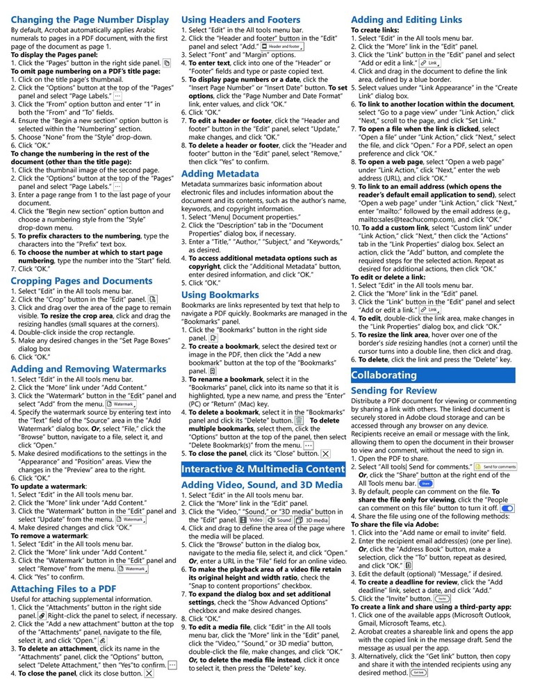 TeachUcomp for Adobe Acrobat DC Training Guide Quick Reference Card Cheat Sheet
