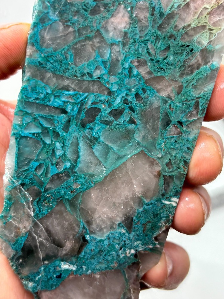 Spiderweb Chrysocolla in Quartz Slab Cabbing Lapidary Combo Ship Avail