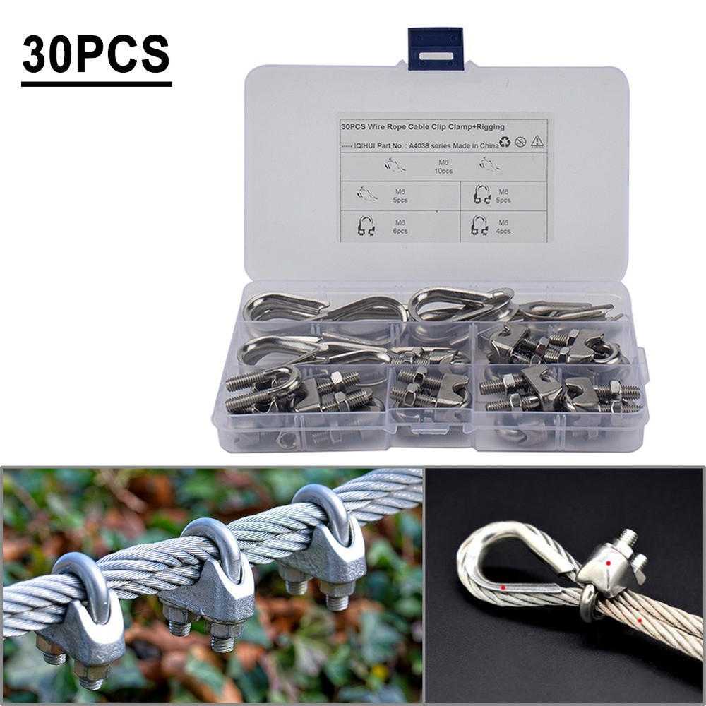 30PCS Car M6 Wire Rope Fixed Clamps with Triangular Ring Stainless Steel