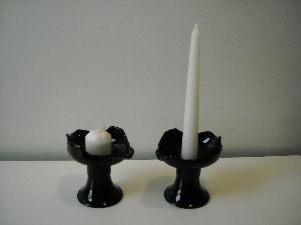 2 Black Amethyst Candleholders Unique Design Maker Unknown