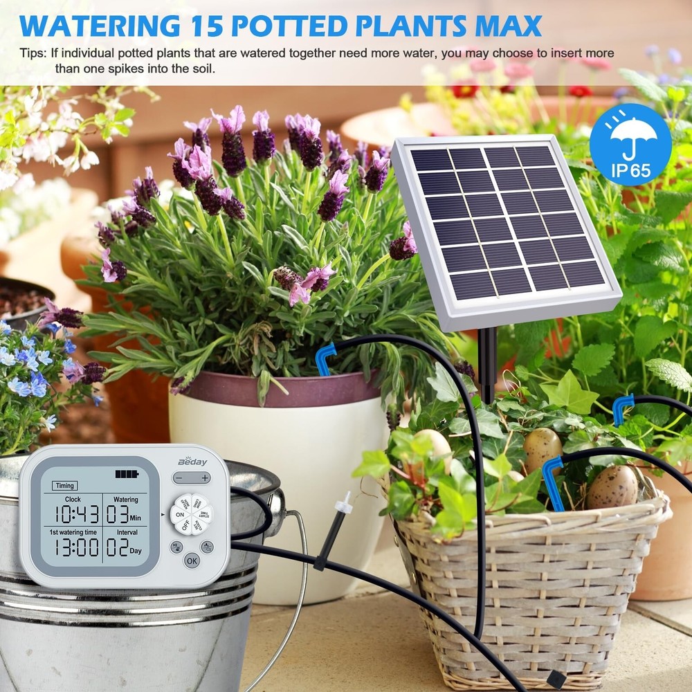 Solar Automatic Drip Irrigation System Houseplant Auto Self Watering Device W...