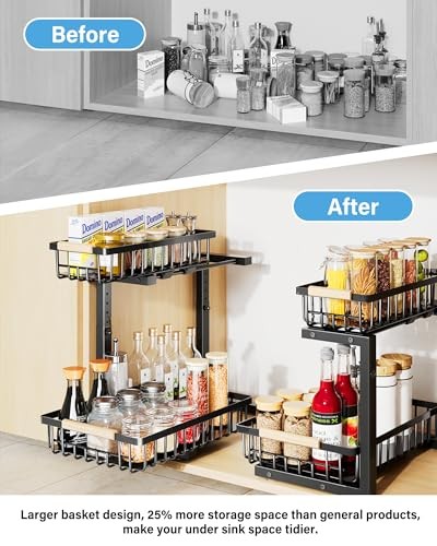 Under Sink Organizer for Bathroom Storage: Pull Out Storage 2 PACK Black