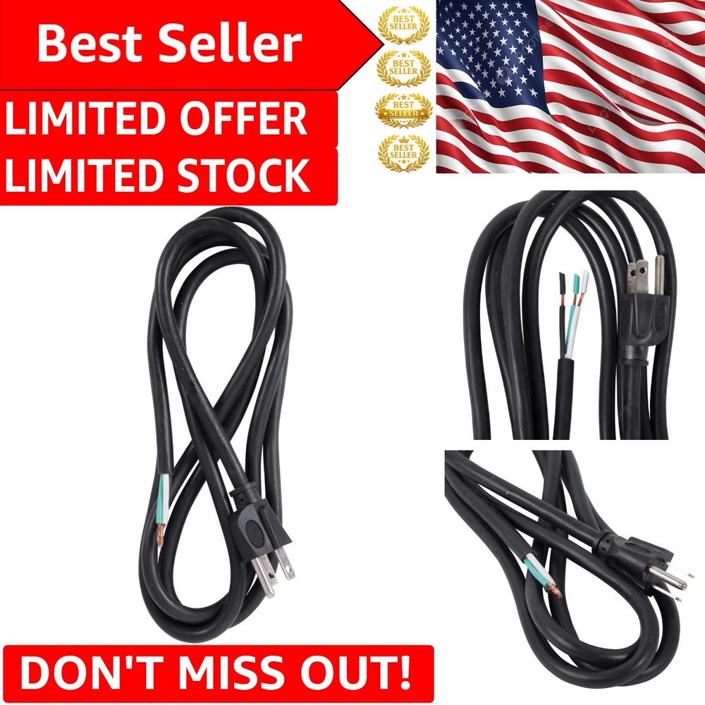 Versatile 6ft 3-Wire 15A Appliance Power Cord - Efficient & Easy Replacement