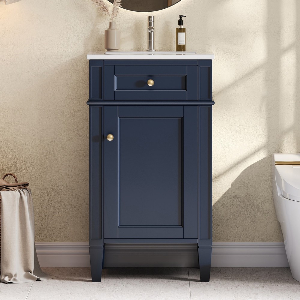 FUNIDEE 18" Single Bathroom Vanity Storage Cabinet with Ceramic Sink Combo Blue