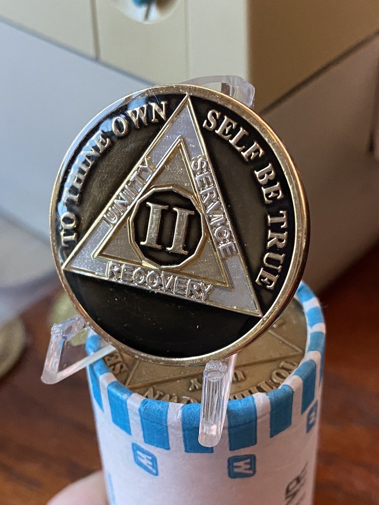 2 Year AA Medallion Translucent Black Tri-plate Sobriety Chip