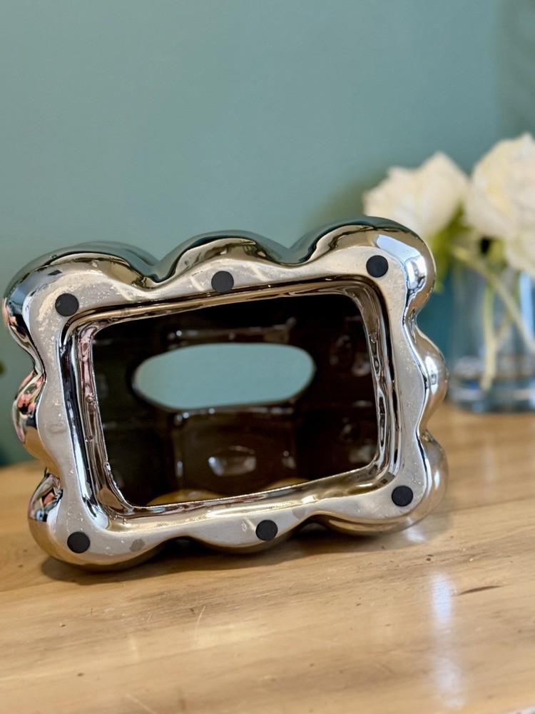 Chrome Bubble Tissue Box Cover Sculptural Silver Modern Decor
