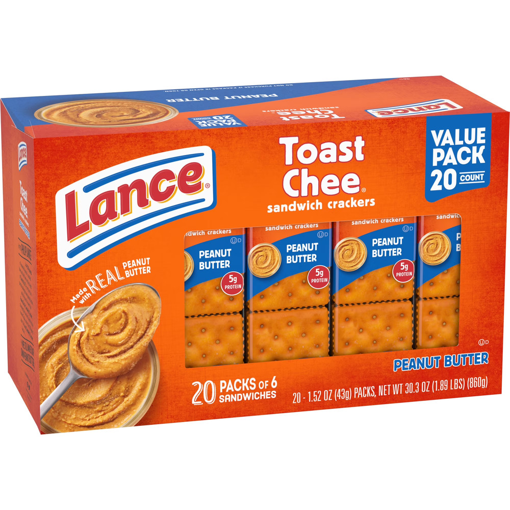 (3PACK)Lance Sandwich Crackers, ToastChee Peanut Butter, 20 Individually Wrapped