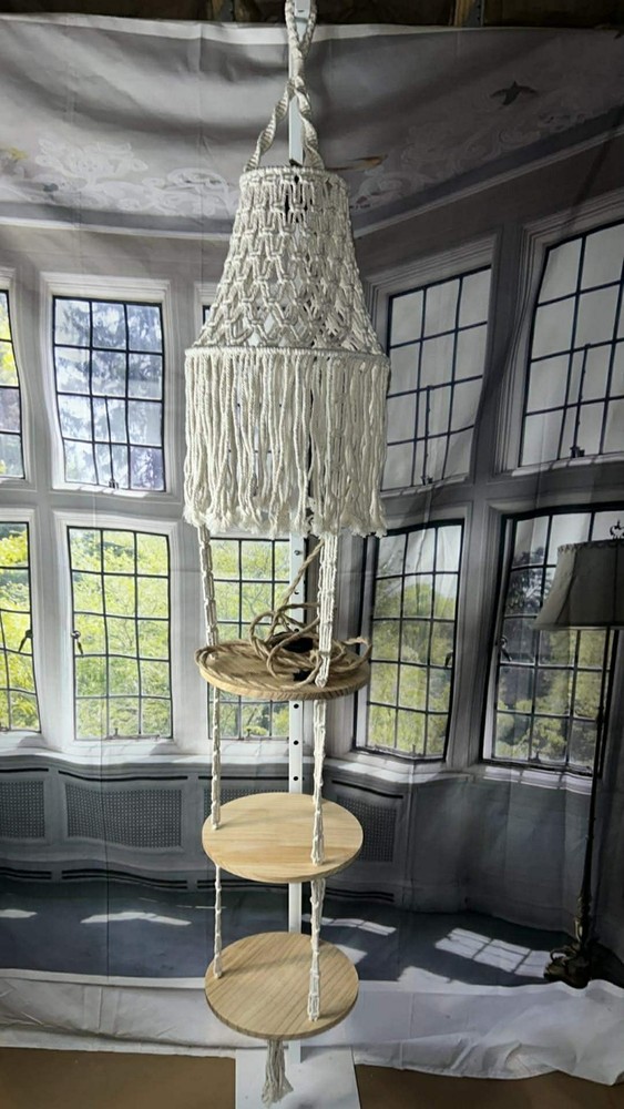 Boho Macrame Hanging 3 Tier Shelf Neutral Decor