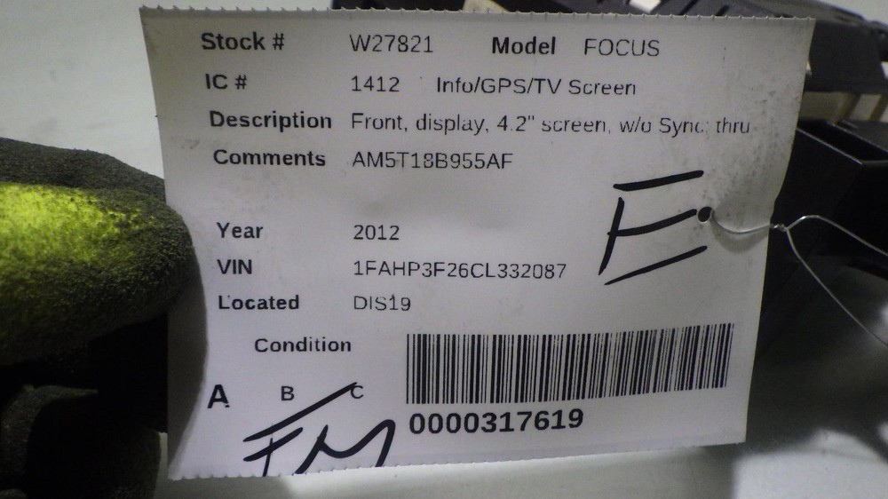12 FORD FOCUS Info Screen AM5T18B955AF