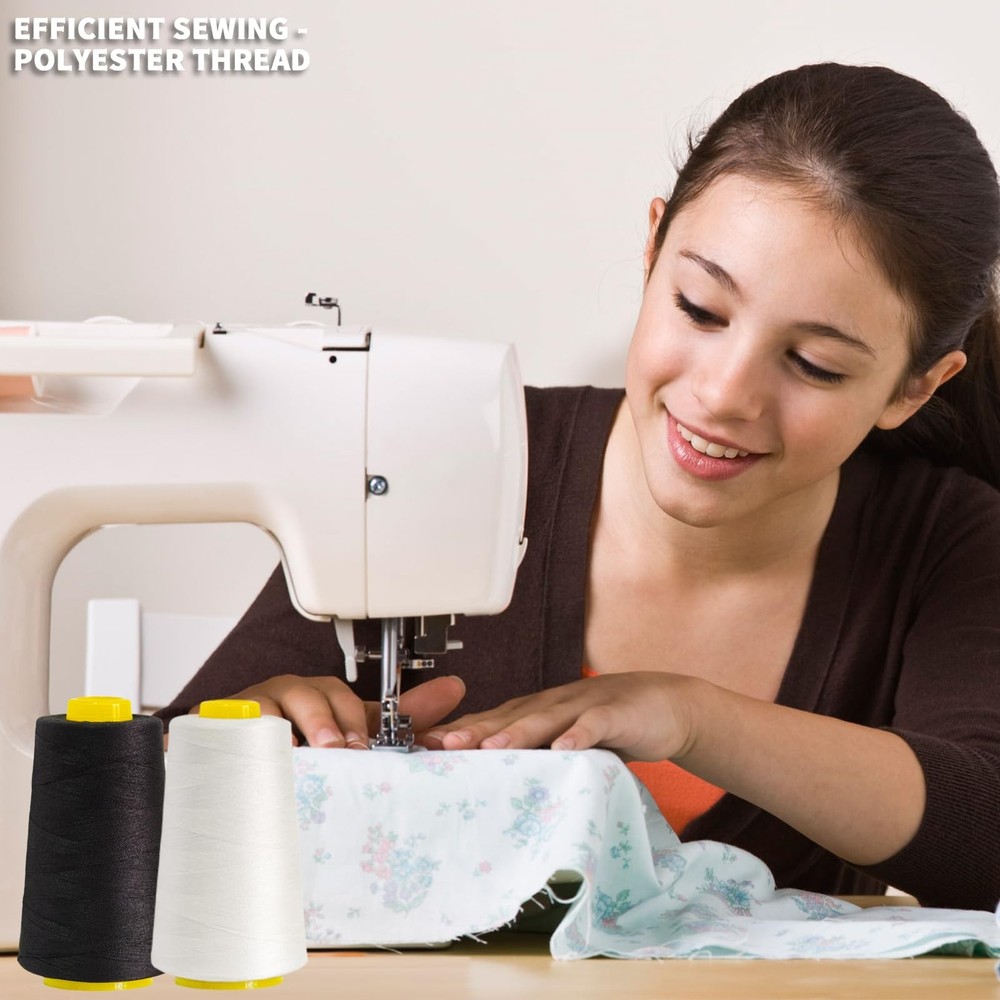 All-Purpose Polyester Sewing Thread - 4-Pack 12000 Yards Total - Black & Whit...