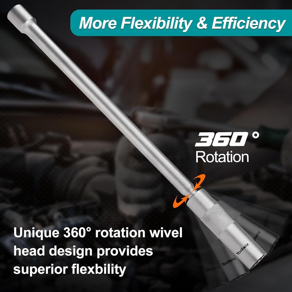 Toolwiz 14mm Spark Plug Socket with 12.2" Extension, White