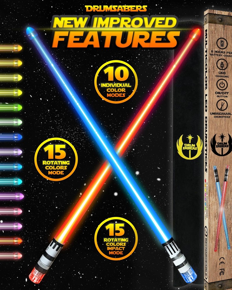 Lightsaber Drum Sticks Light Up Star DrumSticks Wars Lighted LED Multi
