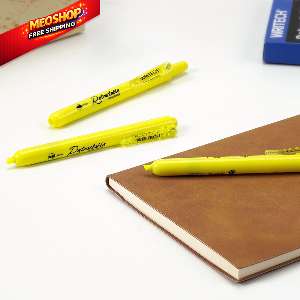 WRITECH Retractable Highlighters Chisel Tip: 1 Count (Pack of 12), Yellow