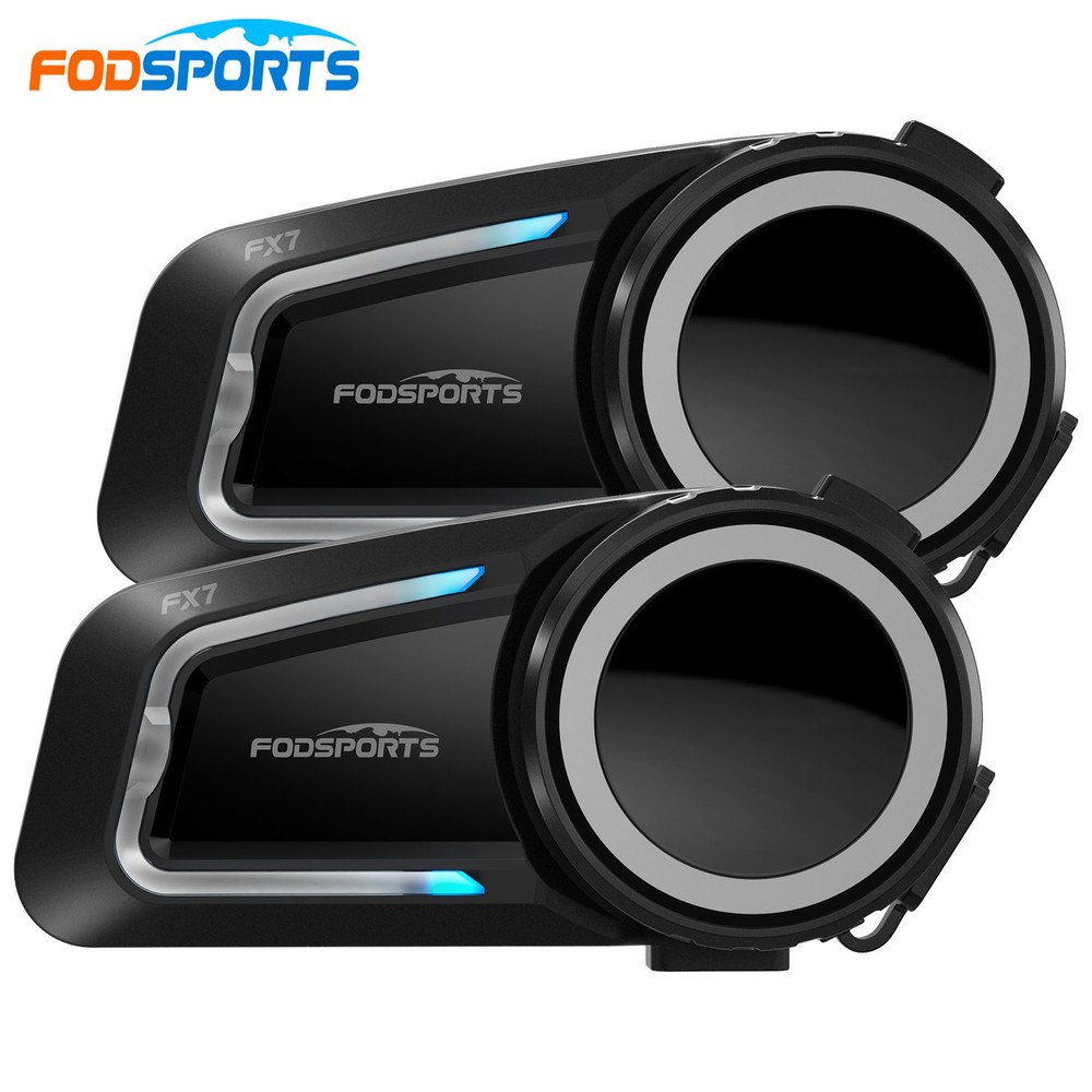 2x FX7 Motorcycle Intercom Helmet Headset Bluetooth 2000m 10-way Communication