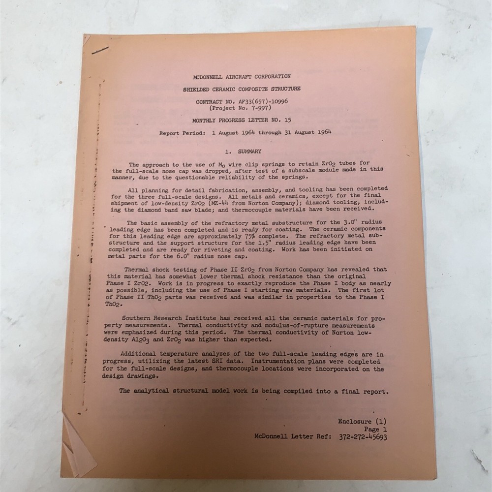 1964 McDonnell Douglas Structures Report - Thermal Conductivity - SCARCE!
