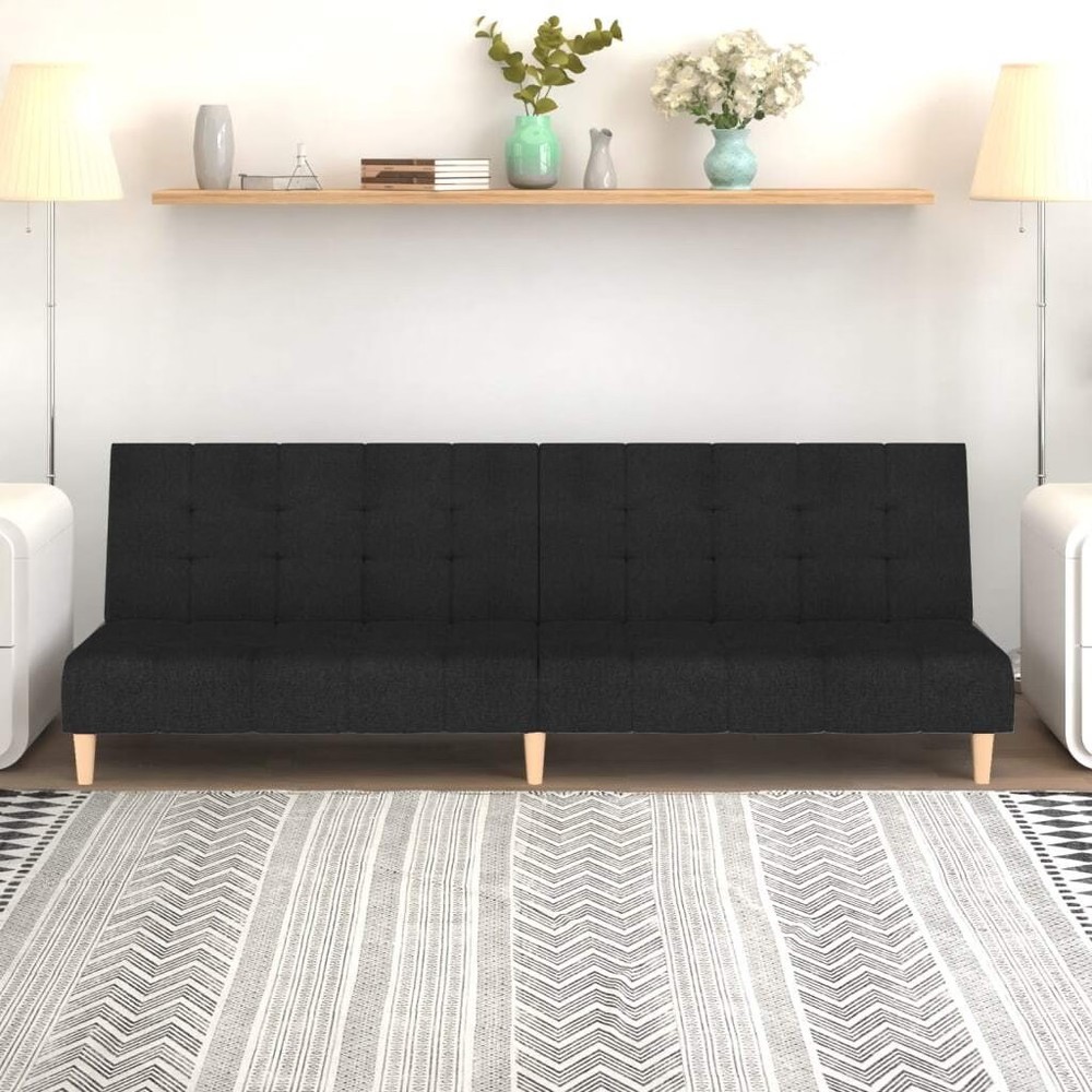 Sofa Bed Black Polyester fabric, Wood, Plastic, Foam 2-Seater
