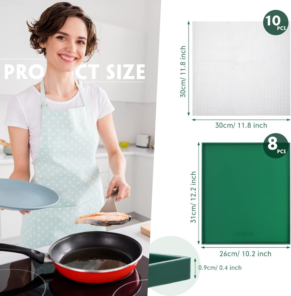 8 Pcs Silicone Dehydrator Sheets Trays with Edge and 10 Pcs Mesh Dehydrator M...