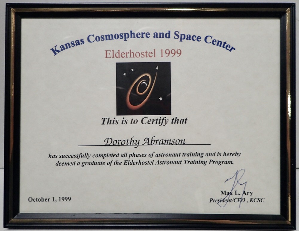 Kansas Cosmosphere & Space Center (2) Astronaut Training Program Certificates