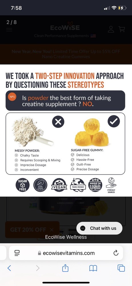 EcoWise Wellness Creatine Monohydrate - Mango - 120 Gummies