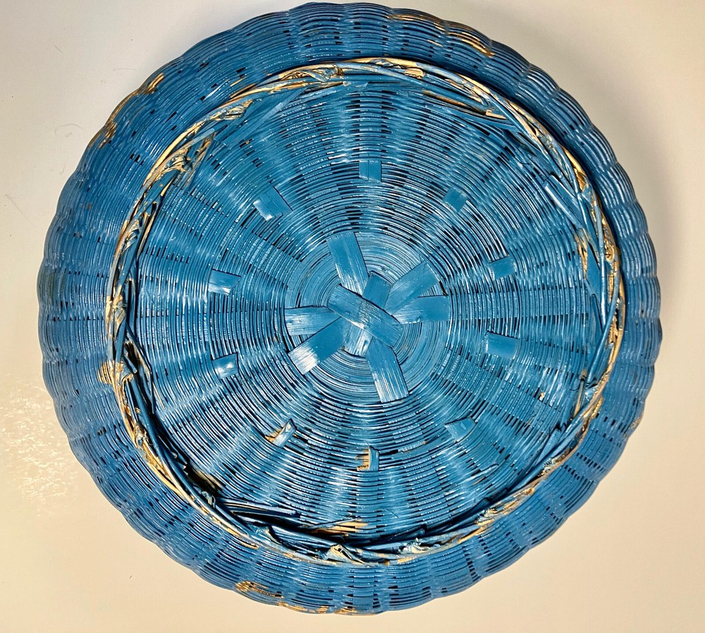 Hand Painted Vintage Round Sewing Basket