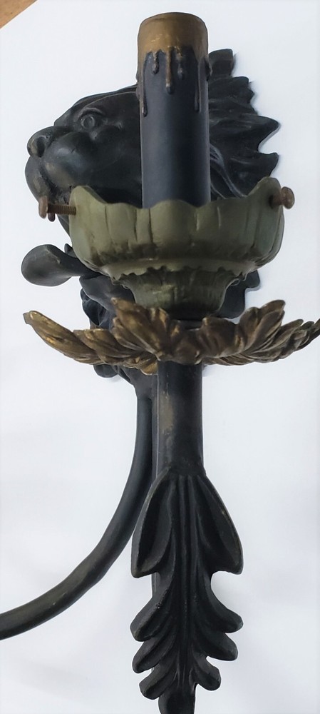Unique 2 Light Cast Brass Lion's Head Wall Sconce