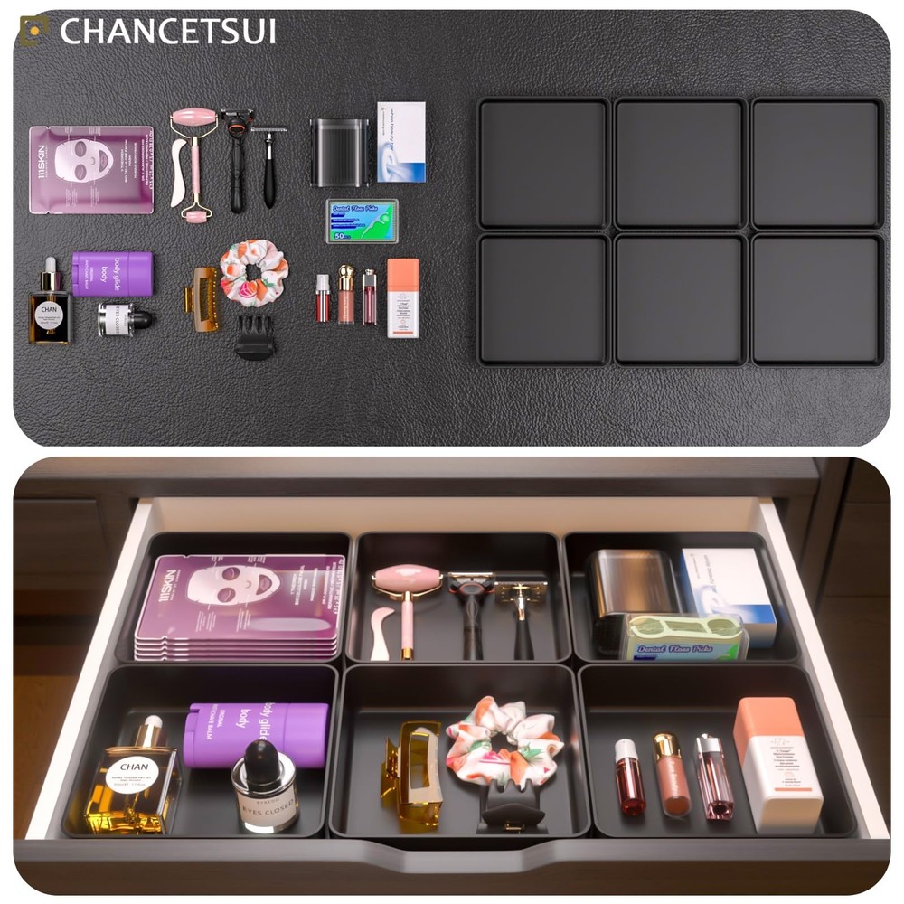 CHANCETSUI Black Stackable Vanity Organizer Trays: Thick Makeup Holder for Co...