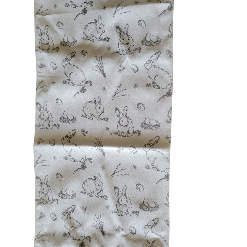 Fabric Rectangular Table Runner Gray Off White EASTER BUNNIES 70x12.5" Approx.