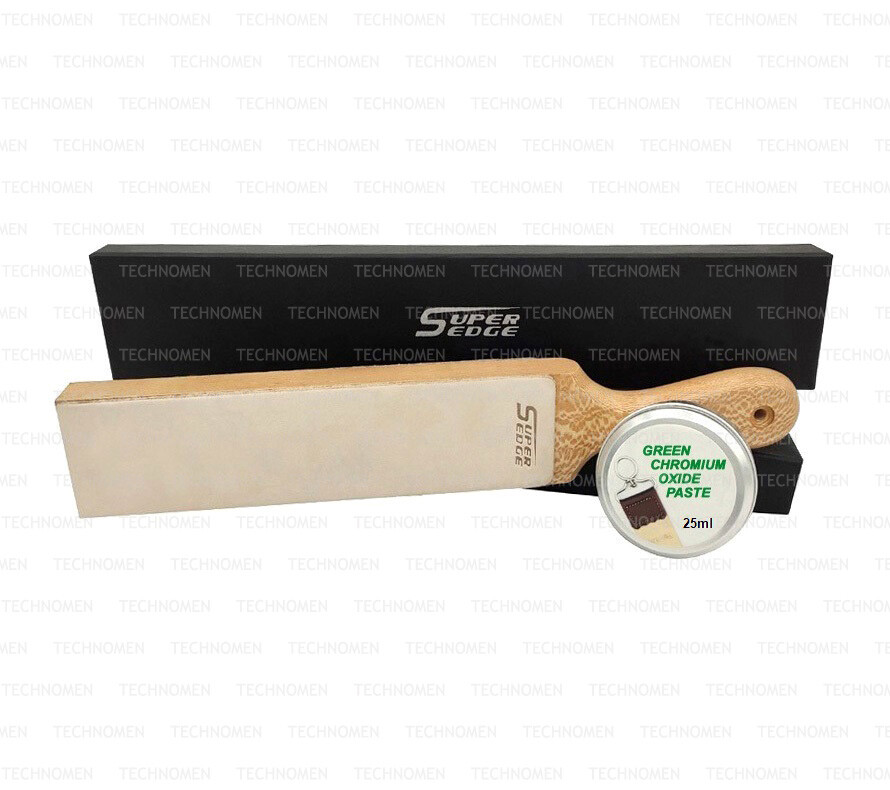 KNIFE SHAVING RAZOR SHARPENING LEATHER PADDLE STROP CHROMIUM OXIDE PASTE