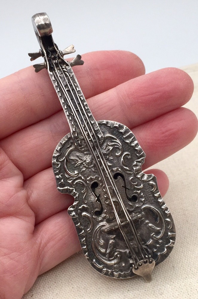 Antique 800 Silver ~ MINIATURE VIOLIN ~ 4" Long