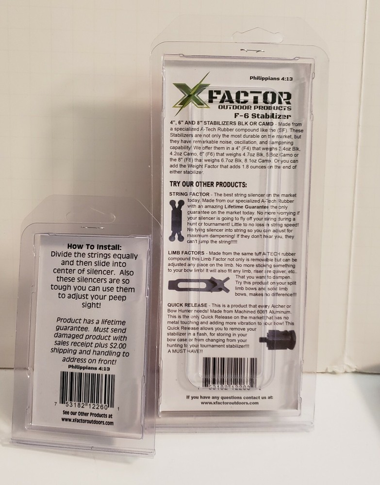 X-FACTOR OUTDOOR PRODUCTS BLACK STABILIZER - F-6 & X-FACTOR STRING FACTOR - NEW
