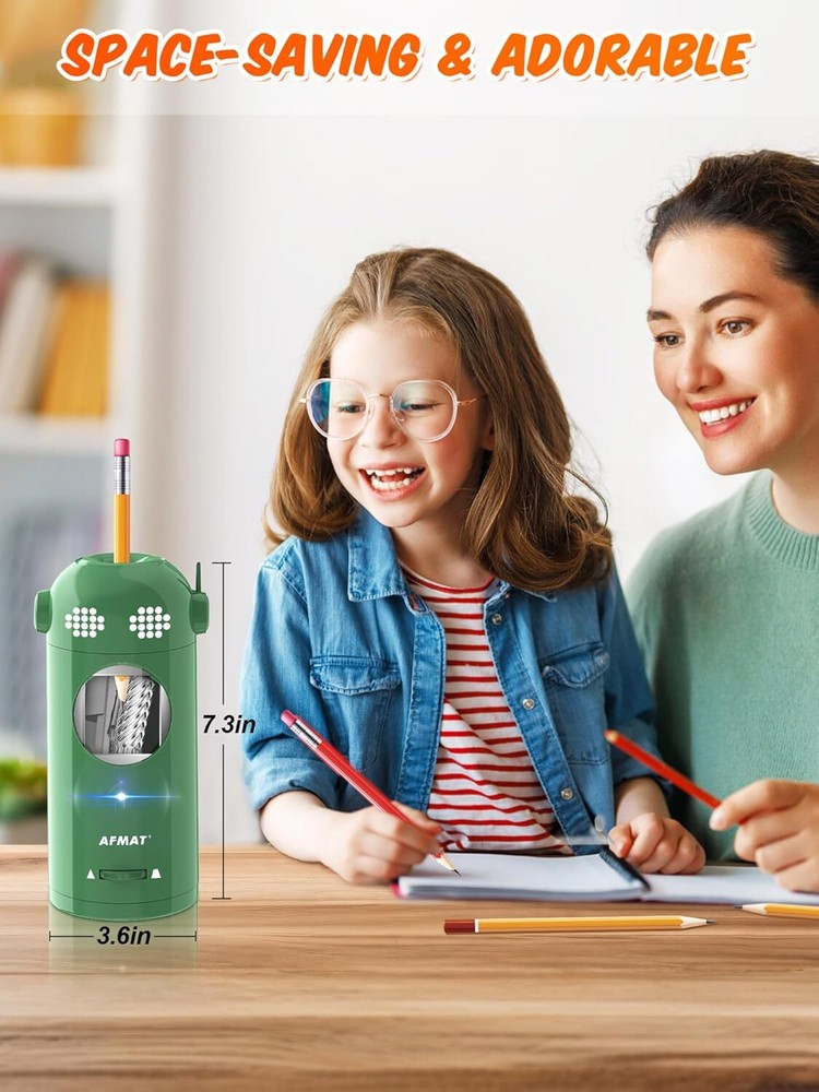 AFMAT Electric Pencil Sharpener Fully Automatic, Robot Green