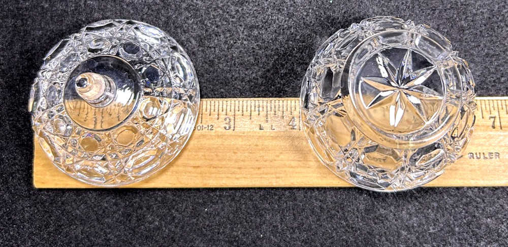 Vintage Clear Cut Glass Windsor Button Pattern Small Lidded Jar 2.75"H x 2.5"D