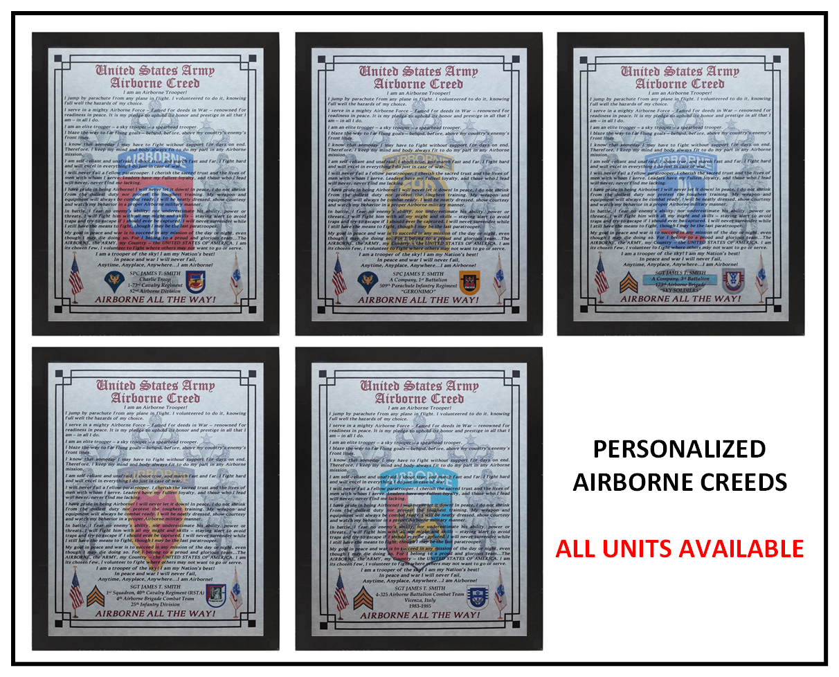 MC-NICE: ARMY Airborne Creed 82nd Airborne Division PERSONALIZED