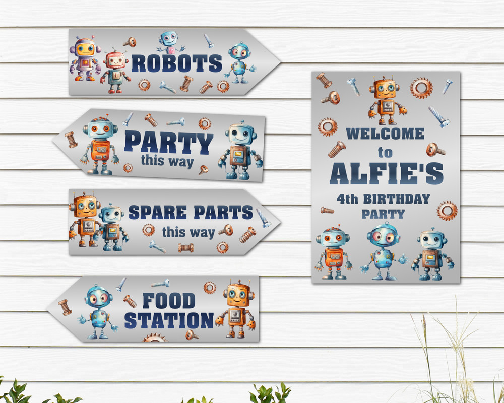 4 Robot Party Decoration Arrows