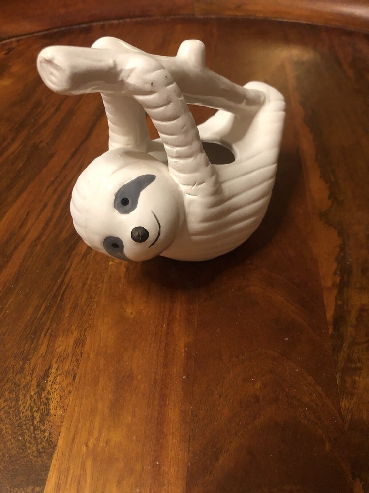 Adorable White Ceramic Sloth Planter