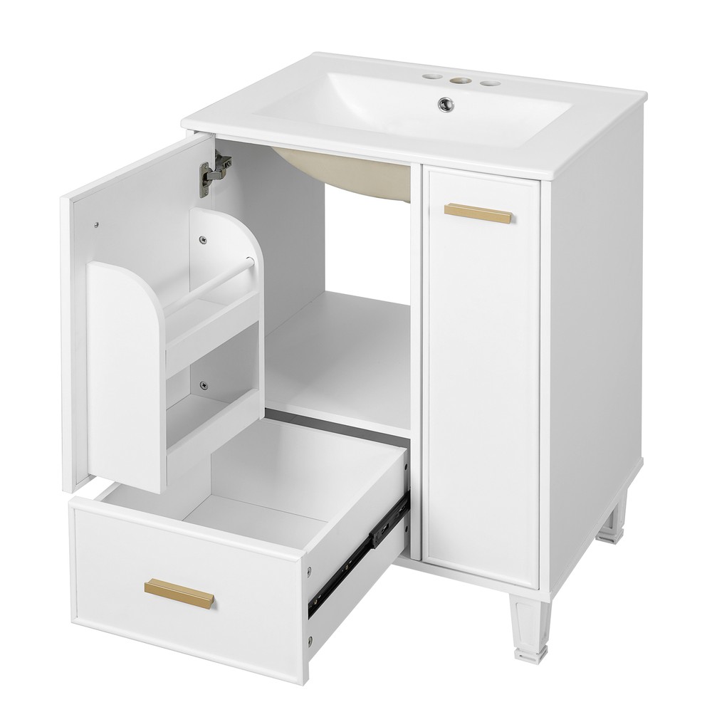 24" Bathroom Vanity w/Ceramic Sink And Storage Cabinet Drawers Solid Wood Frame
