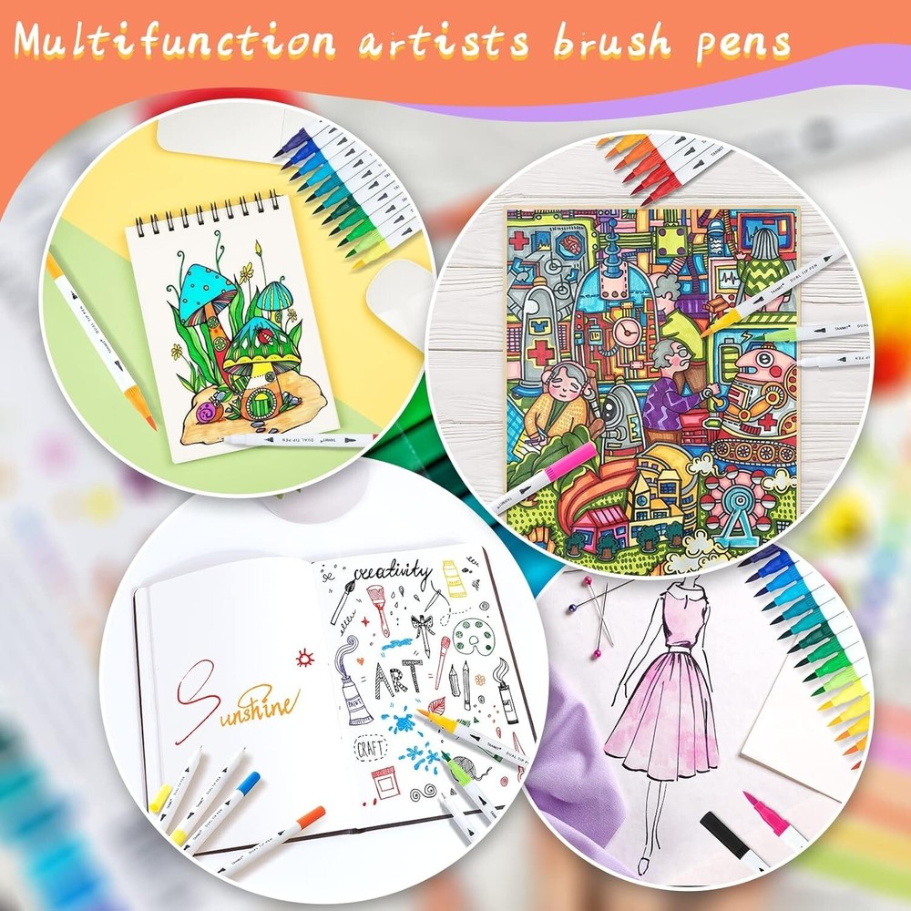 Artistic 36-Count Dual Brush Pen Set - Fine & Brush Tip for Creative Projects