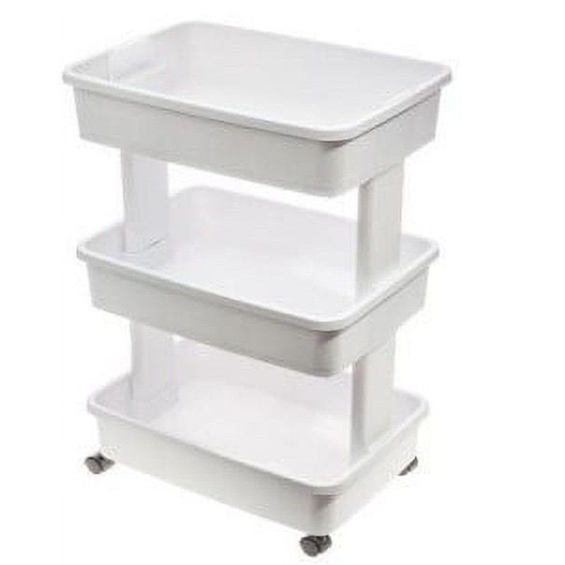 3-Tier Plastic Rolling Laundry Cart Multi-Purpose Storage Organizer Home Office