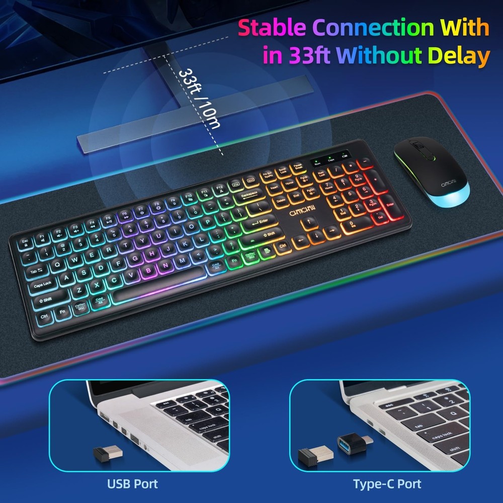 Wireless Keyboard and Mouse Combo for Mac, Rechargeable LED Backlit Keyboard ...