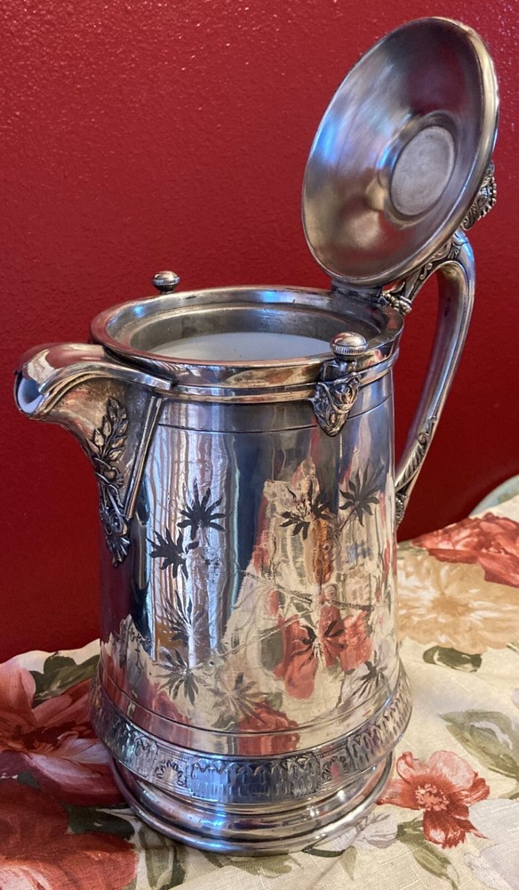 Antique / Vintage Reed & Barton Silver Plate Pitcher Tankard W/ Ceramic Insert