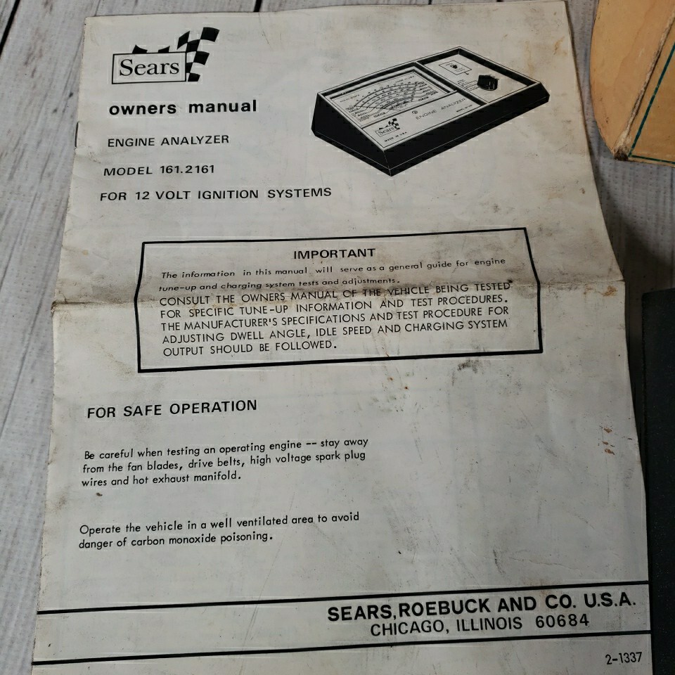 Vintage SEARS ENGINE ANALYZER Model 161-2161 Original Box 12V Ignition Systems