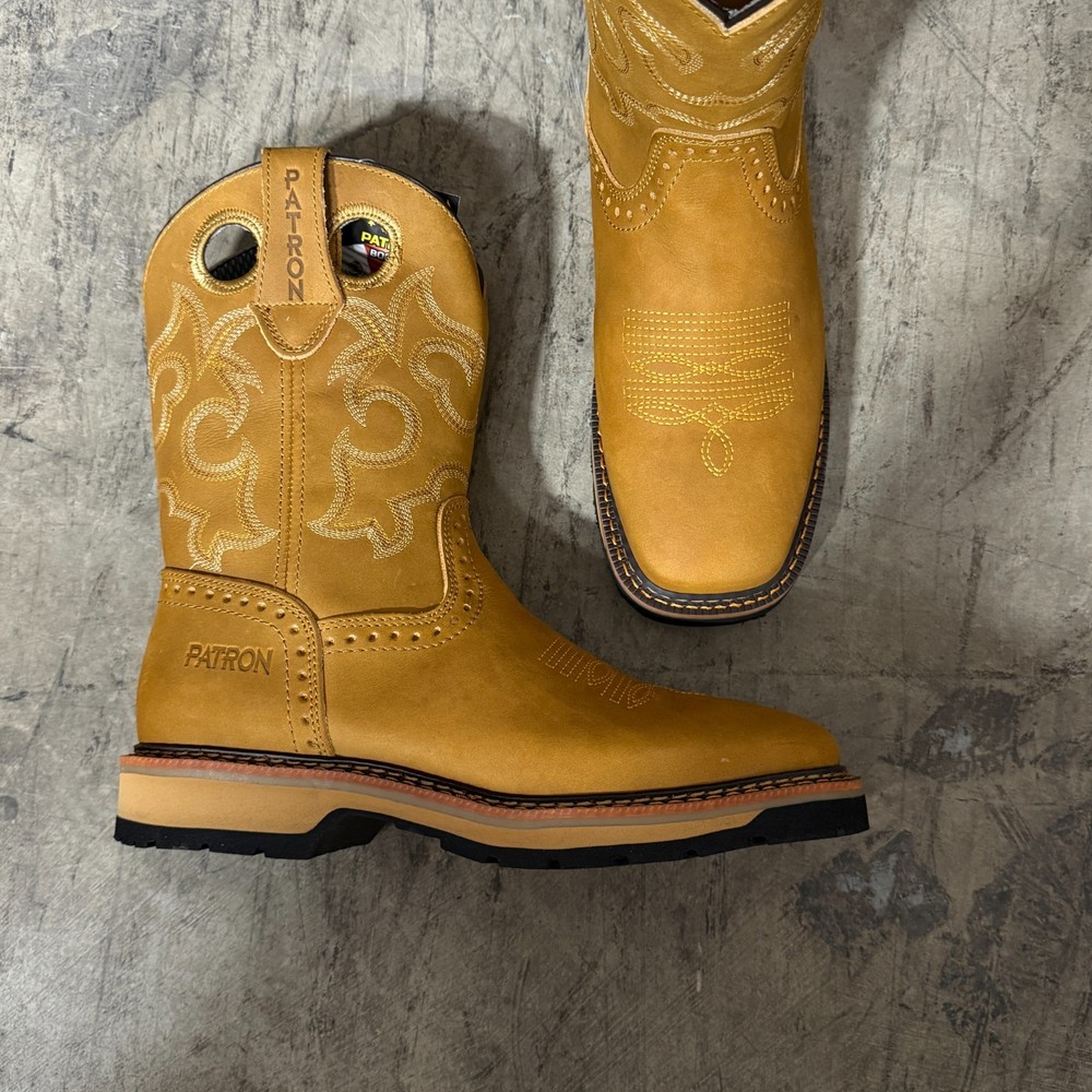 MEN'S BROWN FLOTER SQUARE TOE WORK BOOTS COWBOY SOFT TOE PULL ON BOTAS