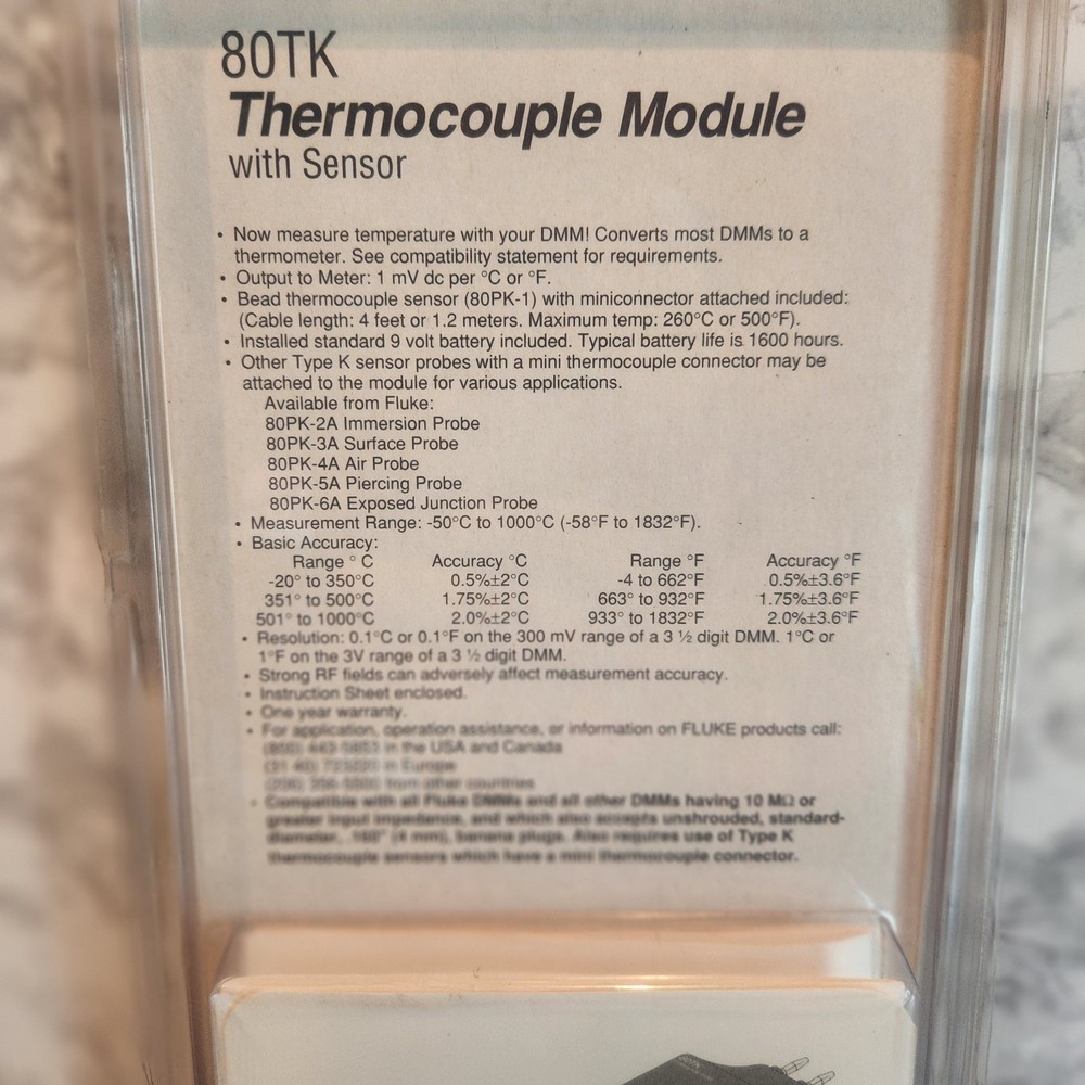 Fluke 80TK Thermocouple Module. Original Packaging.